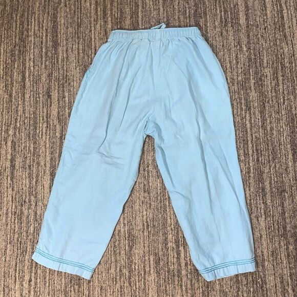 Erika Womens Small Linen Blend Capri Pants Blue Drawstring Waist Butterfly Theme - Picture 7 of 7